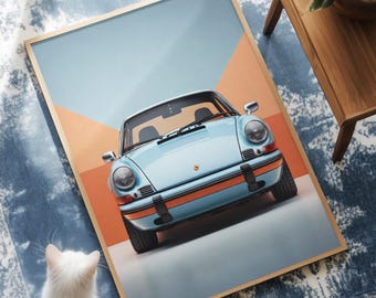 Póster de Porsche 911 vintage: Diseño de coche retro (descarga digital)