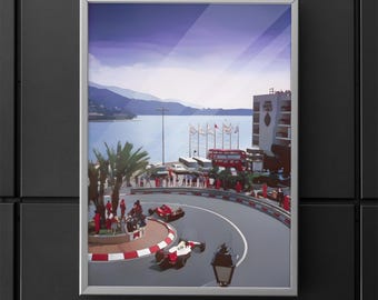 Arte del Gran Premio de Mónaco de F1: Foto de coche de carreras retro (Descarga digital)