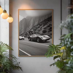 Porsche 911 Art Print - Classic Auto Art - Racing Wall Art - Vintage Porsche Poster - Black White Print - Instant Digital Download