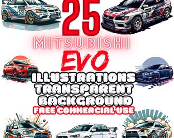 Clipart de acuarela del Mitsubishi Lancer Evo: Arte mural de coches (descarga digital)