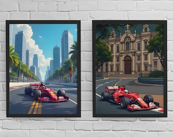 Ilustración de Ferrari F1: Decoración de carreras, arte mural de automovilismo (descarga instantánea)