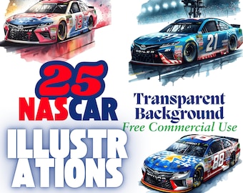 Clipart de NASCAR en acuarela: Ilustraciones de autos de carreras (Descarga digital)