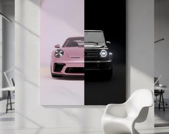 Póster dividido del Porsche 911 y el Clase G / Arte automotriz de lujo (Descarga digital)