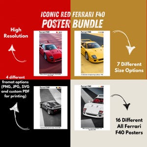 Ferrari F40 Poster Bundle: Retro Sports Car Prints (Digital Download)