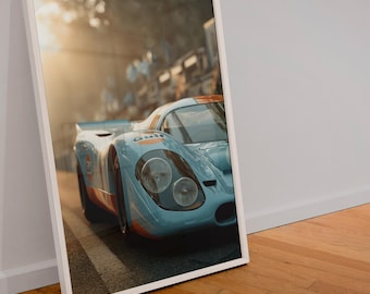 Impresión artística del Porsche 917 Racing: Póster vintage de automovilismo (descarga digital)