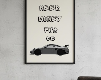 Póster del Porsche 911 GT3, Arte automovilístico para la guarida del hombre (Descarga digital)