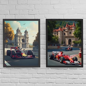 Ferrari & Red Bull F1 Car Art Print Set: Racing Fan Wall Decor (Digital Download)