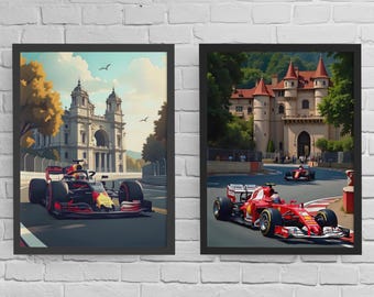 Láminas artísticas de Ferrari y Red Bull F1: Decoración de pared para aficionados a las carreras (descarga digital)