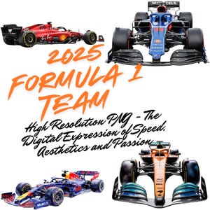 2025 F1 Car Clipart Bundle – 50 PNG | Race Car Birthday, Mechanic Gift, McLaren/Ferrari Poster, F1 Wall Art, F1 Gifts, F1 Race