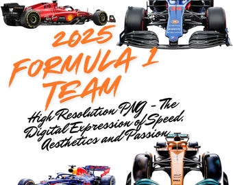 Paquete de imágenes prediseñadas de coches de F1 2025: 50 gráficos PNG de coches de carreras (descarga digital)