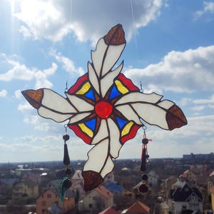 Stained Glass Window Panel Four Feathers Design Suncatcher Home decoration handmade