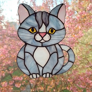 Stained Glass Cat Suncatcher – Kitten Window Hanging – Handmade Cat Lover Gift – Cute Home Decor – Stained Glass Window Ornament