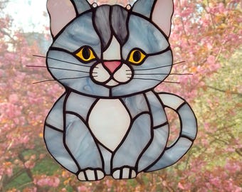Stained Glass Cat Suncatcher: Handmade Kitten Window Ornament