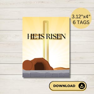 Mini Jesus &quot;He is Risen&quot; Printable - Sunday School Printable - Church Printable - Religious Tags