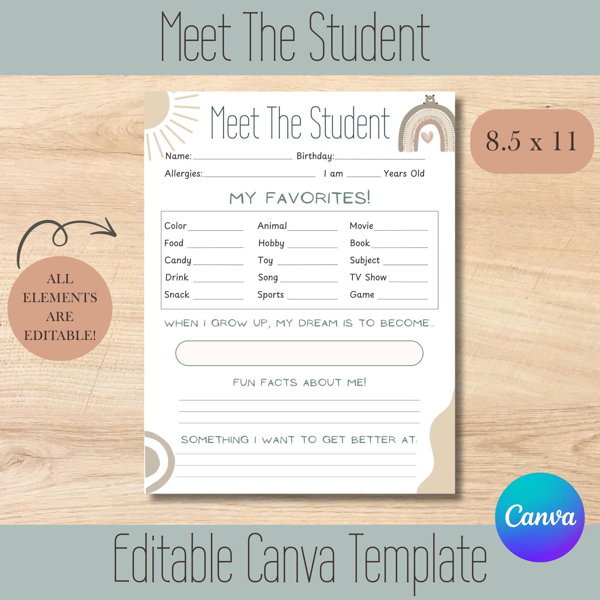Editable 'all About Me' Teacher & Student Canva Template - Etsy