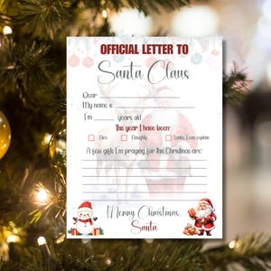 Brief an Santa Printable | Wunschliste ausdrucken | Digitaler Download | Weihnachten zum Ausdrucken