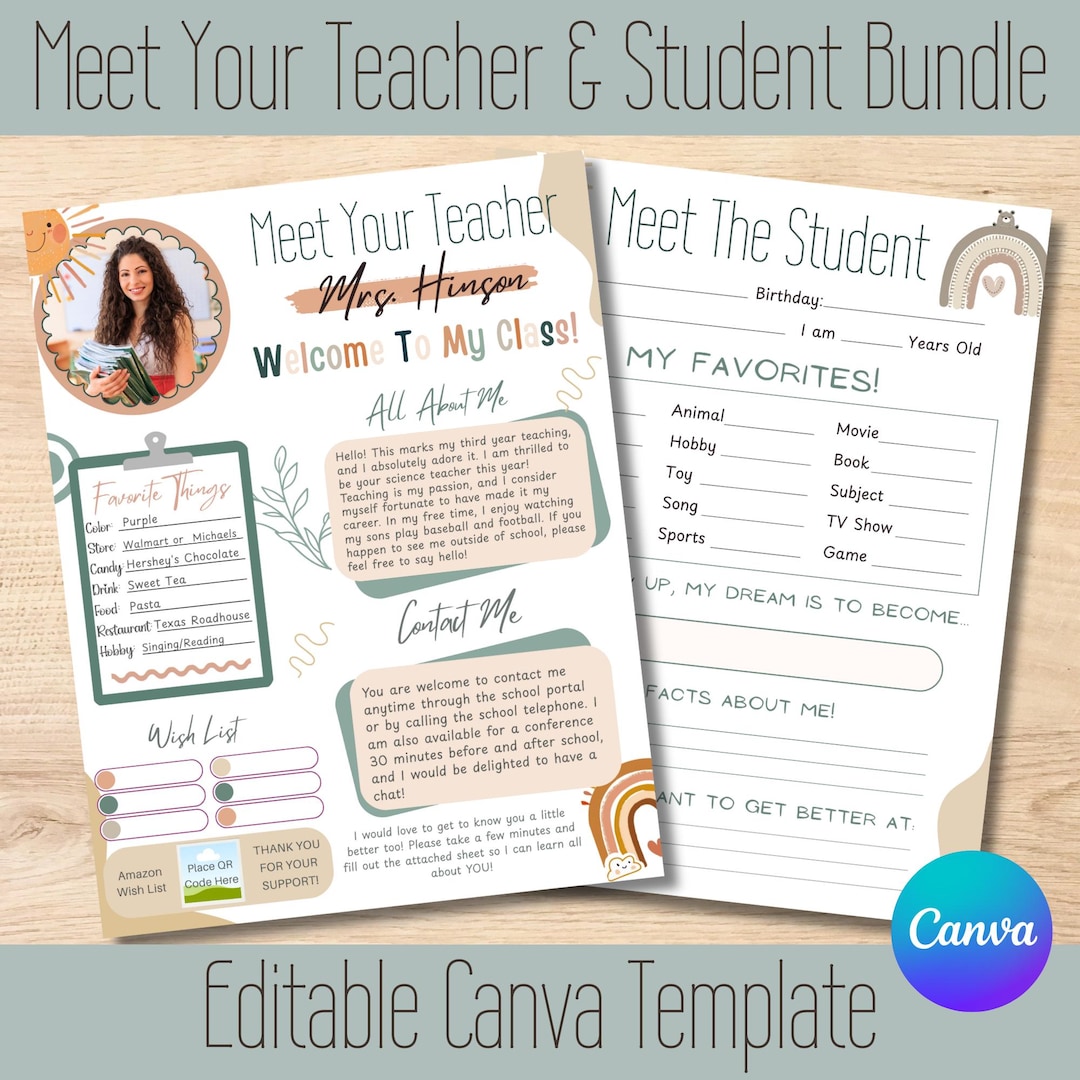 Editable 'all About Me' Teacher & Student Canva Template - Etsy