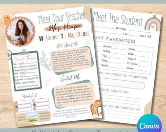 Editable All about my teacher | All about my students | All about me | Back to school questionnaire | Back to school gift |  Printable