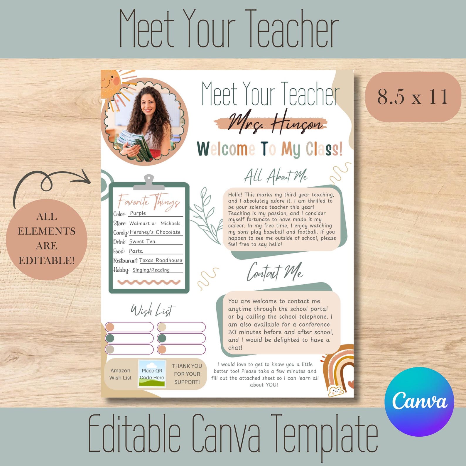Editable 'all About Me' Teacher & Student Canva Template - Etsy