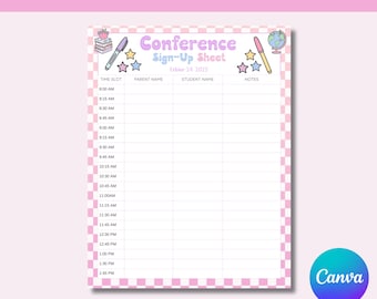 Editable Parent Teacher Conference Sign-Up Sheet | Pastel Checkboard Classroom Template | Back to School Teacher Resources