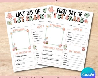 Editable First and Last Day of First Grade | First Grade | All about me | Back to school questionnaire | Back to school gift |  Printable