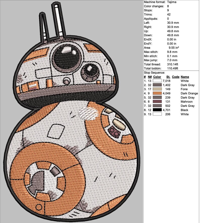 BB8 Embroidery File Star Wars Machine Design Instant Download - Etsy