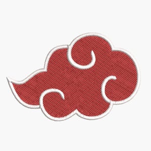 May include: Red embroidered cloud patch with a white outline. The cloud has a stylized shape with multiple swirls.