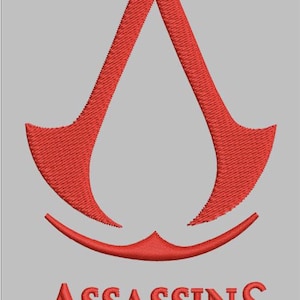 Peut inclure: Logo rouge d'Assassin's Creed avec un symbole 'A' stylisé et les mots "Assassin's Creed" en dessous.