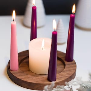 Wooden Advent Wreath Taper Candle Holder Dining Table Centerpiece Made from Walnut or Maple, for Easter Day, Date Night, Candle Lit Dinners