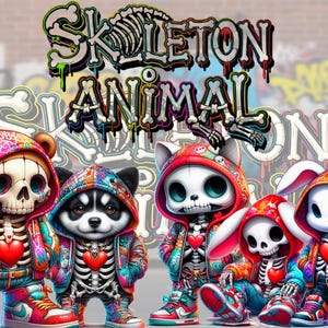 Hoge resolutie png-afbeelding met schedel en dieren in streetwearstijl (300 dpi, 11&quot;)