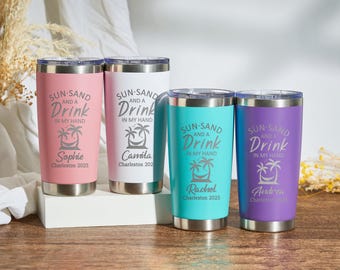 Custom 20oz Vacation Tumbler,Personalized Beach Travel Mug,Engraved Name Travel Tumbler,Insulated Cruise Cup,Girls Trip Gift,Bridesmaid Gift