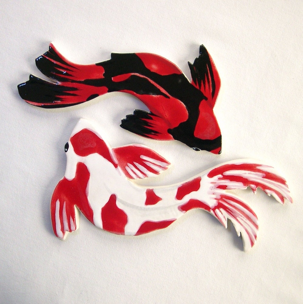 Handmade Ceramic Mosaic Koi tiles fish hand painted art Tiles | Etsy