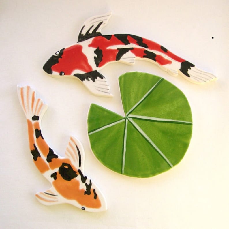 Handmade Ceramic Mosaic Koi tiles fish hand painted art Tiles Etsy