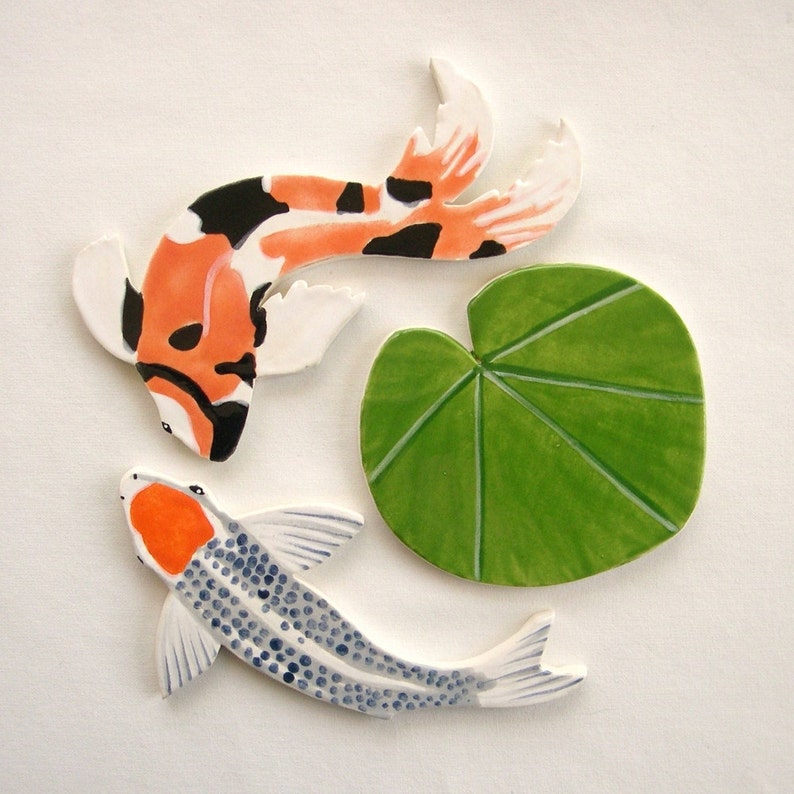 Handmade Ceramic Mosaic Koi tiles fish hand painted art Tiles Etsy