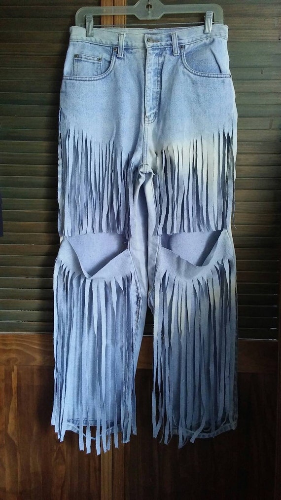 fringe denim jeans