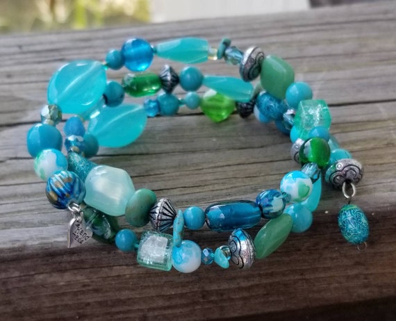 Shades of Teal With Turquoise Chips & Glass Beads | Etsy