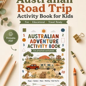 Australian Road Trip Activity Book for Kids | Printable Preschool Worksheets | Caravan Travel Games | Aussie Holiday Activity Pack