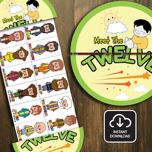 Namen der zwölf Apostel, Bibelversaktivität, Kinderbibellektion, Memory-Spiel, Sonntagsschulhandwerk, Malrad, zwölf Anhänger