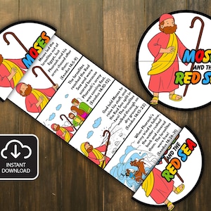 Moses and the Red Sea Folding Surprise Bible Story Craft, Bible Lesson, Easter Craft, Sunday School Craft, Church Activity Kids, Mini Book