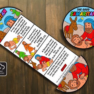 The Good Samaritan Folding Surprise Bible Craft, Bible Lesson, Memory Game, Sunday School Craft, Church Activity Kids, Mini Book, Samaritan