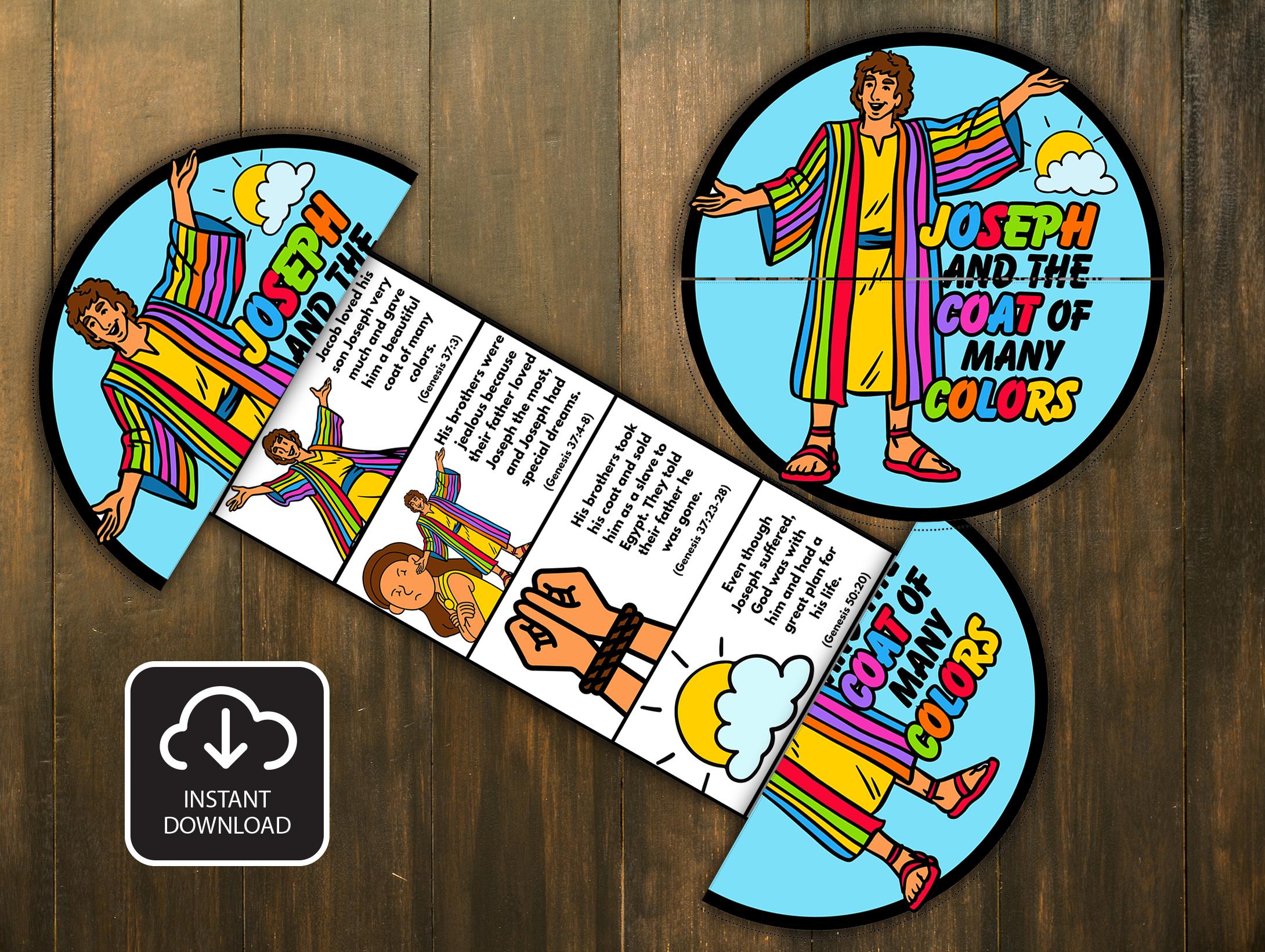 Joseph's Coat of Many Colors, Bible Story, Folding Surprise Bible Craft, Bible Lesson, Sunday School Craft, Church Activity Kids, Mini Book