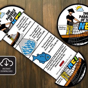 The Parable of the Net Folding Surprise Bible Story Craft, Bible Lesson, Easter Craft, Sunday School Craft, Church Activity Kids, Mini Book