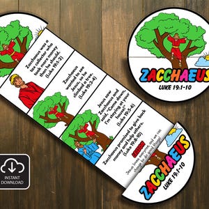 Zacchaeus Folding Surprise Bible Story Craft, Bible Lesson, Jesus and Zacchaeus, Easter Craft, Sunday School, Church Activity kid, Mini Book