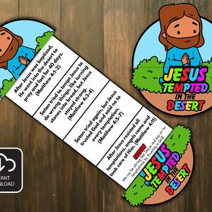 Jesus Tempted in the Desert  Folding Surprise Bible Craft, Bible Lesson, Memory Game, Sunday School Craft, Church Activity Kids, Mini Book