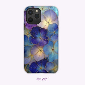 Hydrangea Flower Stained Glass Style Phone Case Iphone 13 14 15 16 Casing Tough Cases Art Blue Gift Artful Trendy Vintage Gift