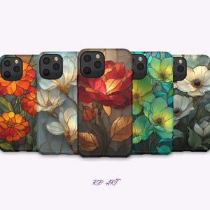 Stained Glass Floral Phone Case, Stained Glass Flower Phone Cover iPhone 16 15 14 13 12 11 Samsung S24 S23 S22 Case Vintage Phone Case