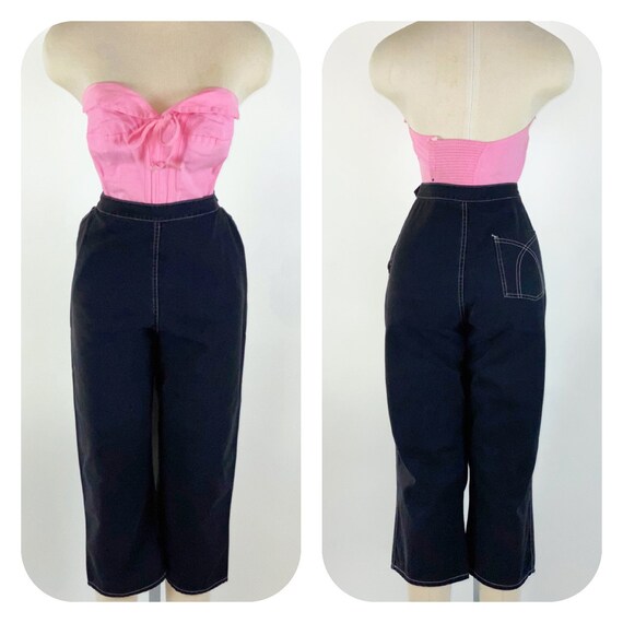 Vintage 1950s Black Sanforized Capris Pants L Whit