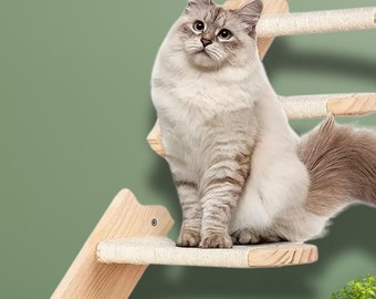 猫用木製壁掛けステップ、猫用クライミングウォール、猫用壁掛け棚、壁用猫用ステップ、猫用家具壁、壁用猫用棚、猫好きへのギフト