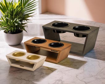 Modern wooden pet bowl stand, modern pet bowls, wooden bowl stand, stainless steel bowls, pet feeding stand, gift for pet, pet lover gift
