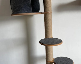 Arranhador de parede para gatos com prateleira, poste de arranhar de parede, árvore de parede para gatos, árvore moderna para gatos, cama de parede para gatos, móveis de brincar para gatos, presente para gatos